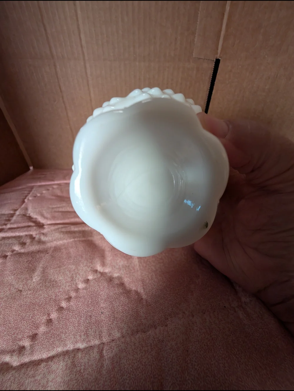 White Hobnail Milk Glass Lidded Jam Jar - with Spoon